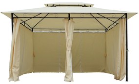 Pérgola de jardim 3x4 m estrutura de aço telhado Duplo 6 Cortinas Laterais 8 Orifícios de Drenagem Boa Ventilação para Festas Eventos Creme