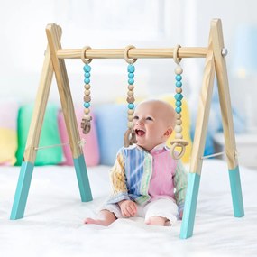 Ginásio Bebé com Brinquedos de Dentição Estimulação Sensorial de Desenvolvimento Cerebral Ginásio de Madeira Dobrável para Crianças + 3 meses 66 x 40