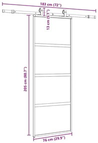 Porta deslizante c/ conj. ferragens 76x205 cm vidro temperado