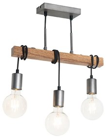 Candeeiro suspenso industrial madeira aço 3 luzes - GALLOW Industrial