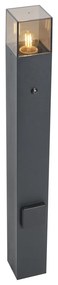 Candeeiro de Poste Exterior Moderno Preto com Vidro Fumê 70cm com Sensor Crepuscular IP44 - Denmark