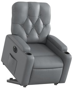 Poltrona reclinável elevatória elétrica couro artif. cinzento