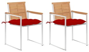 Cadeiras de jardim com almofadões 2 pcs teca maciça e aço