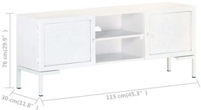 Móvel de TV 115x30x46 cm madeira de mangueira maciça branco