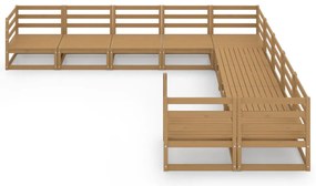 10 pcs conjunto lounge de jardim pinho maciço