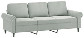 3 pcs conjunto de sofás com almofadões veludo cinzento-claro