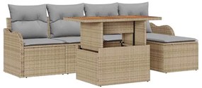 Conjunto de Sofá de Jardim 6 Peças com Almofadas Bege em Rattan Sintét
