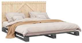 Estrutura de cama com cabeceira 200x200 cm pinho maciço cinza