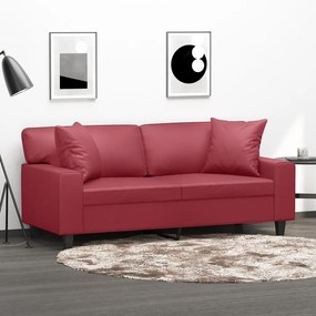 Sofá Emily - De 2 Lugares com 2 Almofadas Decorativas - Cor Vermelho E