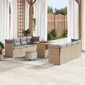 Conjunto de Sofá de Jardim vidaXL de 11 peças com Almofadas Bege de Rattan Sintético de Acácia