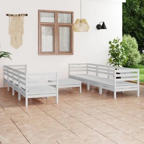 9 pcs conjunto lounge de jardim pinho maciço branco