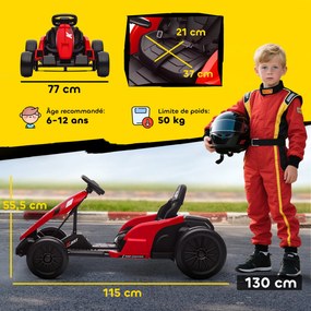 Kart elétrico para crianças de 24 V, Go Kart, motor de 2 x 150 W, modo drift, assento ajustável, arranque progressivo, vermelho