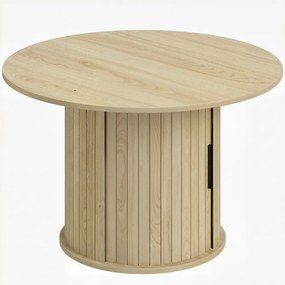 HOMCOM Mesa de centro redonda, mesa de sala com arrumação, porta deslizante ripada, 2 prateleiras, efeito madeira natural | Aosom Portugal