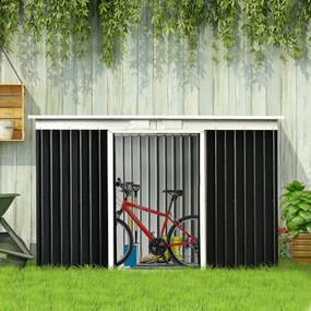 Abrigo de Jardim 280x130x172cm Abrigo de Exterior de Aço Galvanizado com Porta Corredeira e Ventilações para Armazenamento de Ferramentas Cinza Escuro