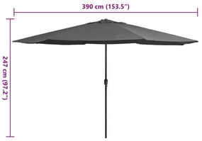 Guarda-sol de jardim com poste de metal 390 cm antracite