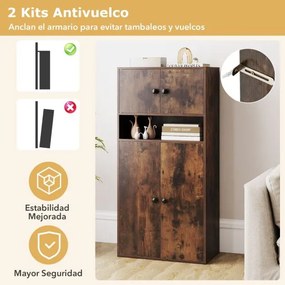 Estante com 4 portas de armazenamento moderno 54 x 30 x 111 cm de 4 níveis com prateleiras ajustáveis Castanho