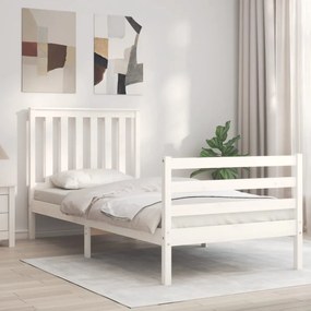 vidaXL Estrutura cama de solteiro c/ cabeceira madeira maciça branco