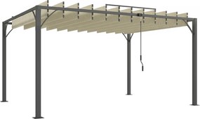 Outsunny Pérgola 390x2 m para Jardim com Desenho de Lâminas Superiores Giratórias até 135° Proteção UV50+ para Pátio Terraço Creme | Aosom Portugal