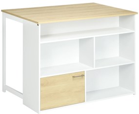 HOMCOM Mesa Alta Extensível com Lateral Dobrável Mesa de Bar com Compartimentos de Armazenamento e 1 Armário 116x79,5x91 cm Branco | Aosom Portugal