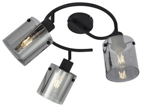 Foco de teto de design preto com vidro fumê redondo 3 luzes - Domo Moderno