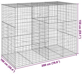 Cesto gabião com cobertura 200x100x150 cm ferro galvanizado