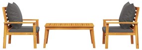 3 pcs conjunto lounge de jardim c/ almofadões acácia maciça