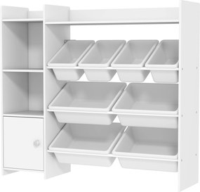 Móvel de arrumação para crianças dos 3 aos 8 anos 112,5 L x 30 P x 100 A cm, arrumação de brinquedos com 8 caixas removíveis, prateleiras de arrumação
