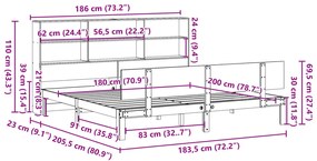 Cama com estante sem colchão 180x200 cm pinho maciço branco