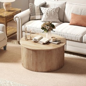 Mesa de Centro Elevável, 80 x 80 x 42 cm, Arrumação Oculta, cor Madeira Natural
