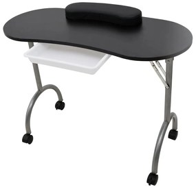 Mesa manicure dobrável com rodas, preta