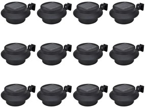 Candeeiros solares de exterior LED para vedações 12 pcs preto