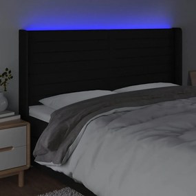 Cabeceira de cama c/ luzes LED tecido 183x16x118/128 cm preto