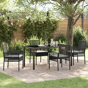 vidaXL Conjunto de Jantar de 5 Peças com Almofadas de Polirattan Preto