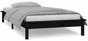 Estrutura cama c/ LED solteiro 75x190 cm madeira maciça preto