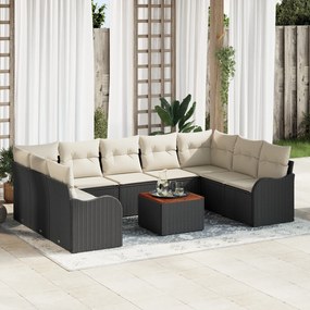 Conjunto de Sofá de Jardim vidaXL de 10 Peças com Almofadas Preto Poli
