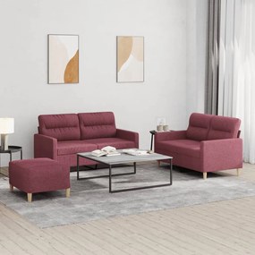 vidaXL 3 pcs conjunto de sofás com almofadões tecido vermelho tinto