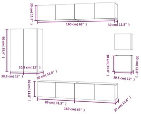 Conjunto móveis de TV 8 pcs madeira processada branco