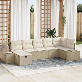 vidaXL Conjunto de Sofá de Jardim de 7 Peças com Almofadas de Rattan Bege