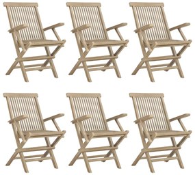 7 pcs conjunto de jantar p/ jardim madeira de teca maciça cinza
