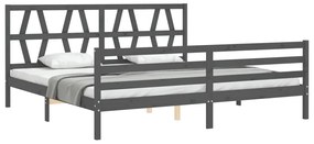 Estrutura de cama com cabeceira 200x200 cm madeira maciça cinza