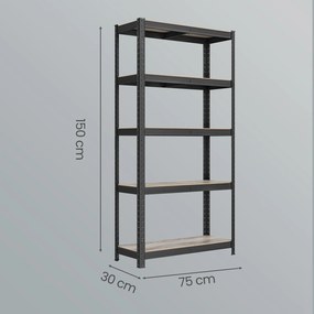 Conjunto de 2 estantes de armazenamento 180 x 90 x 40 cm cinza-preto