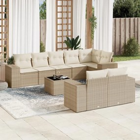 vidaXL 9 pcs conjunto de sofás p/ jardim com almofadões vime PE bege