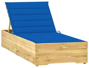 vidaXL Espreguiçadeira com almofadão azul real pinho impregnado