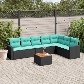 vidaXL 8 pcs conjunto de sofás p/ jardim c/ almofadões vime PE preto