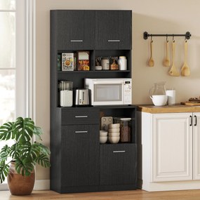Aparador Alto de Cozinha, 80 x 35 x 180 cm, Portas de Fecho Suave, Preto