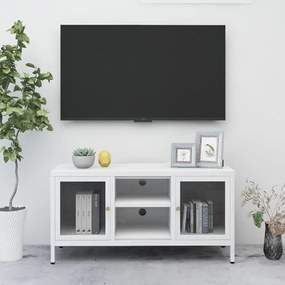 vidaXL Móvel de TV 105x35x52 cm aço e vidro branco