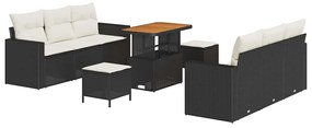 Conjunto de Sofás para Jardim de 9 Peças com Almofadas Preto Vime PE A