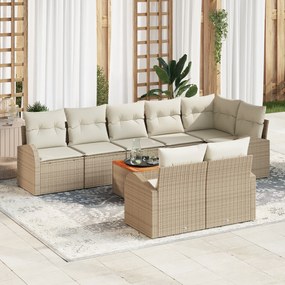 vidaXL Conjunto de Sofás Jardim com 9 Peças com Almofadas Bege Rattan Poliéster