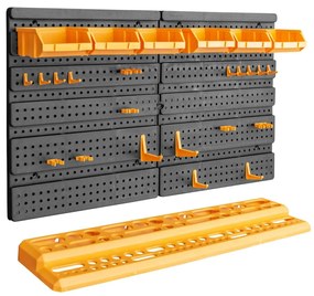 vidaXL Parede para ferramentas 26 suportes ferramentas 646x385 mm PP
