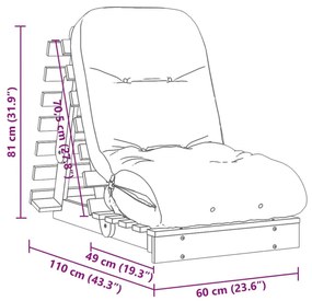 Sofá-cama futon com colchão 60x206x11 cm madeira pinho maciça
